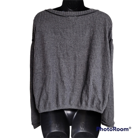Socialite charcoal grey oversized waffle knit tie front top - Picture 4 of 8